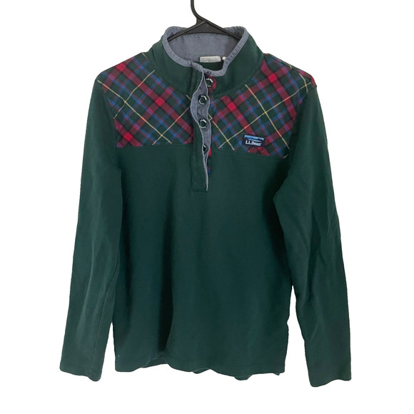 VTG L.L. Bean Snap Pullover Shirt Mens L Green Plaid Yoke 100% Cotton Outdoors - Picture 1 of 8